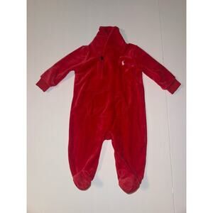 Ralph Lauren Baby 3M Red Velour Footed Coverall Pony Logo One Piece